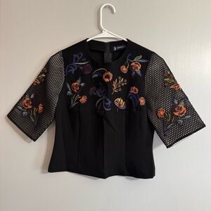 Barelli Black Floral Embroidered Top Size 4